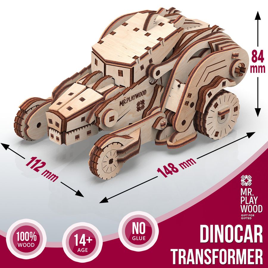 Механічний 3D пазл Трансформер Дінокар Mr.Playwood