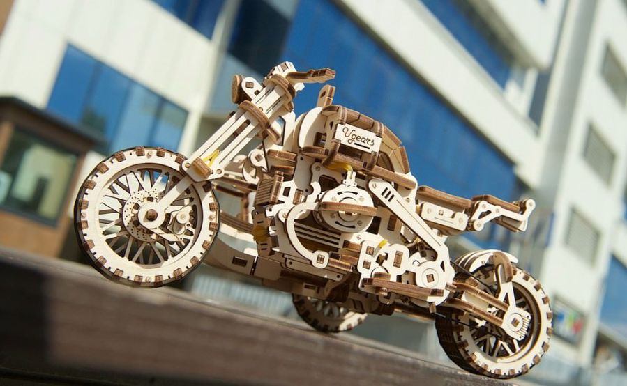 Механічний 3D пазл Мотоцикл Scrambler UGR-10 з коляскою UGEARS