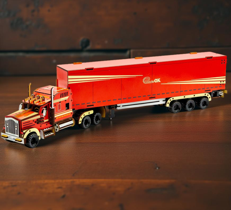 Дерев'яний 3D конструктор Тягач з напівпричепом Wood Truck