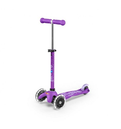 Самокат MICRO серии Mini Deluxe LED" – Фиолетовый (до 50 kg, 3-х колесный, свет)", Фиолетовый