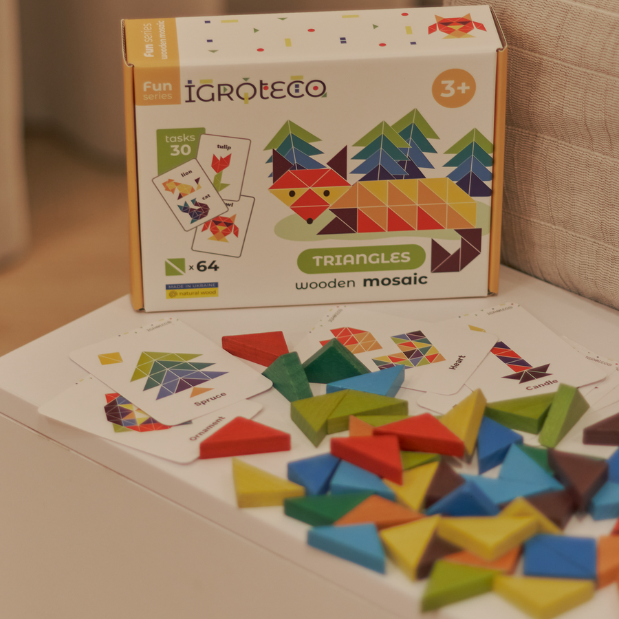 Трикутна мозаїка з дерева для дітей 64 ел.